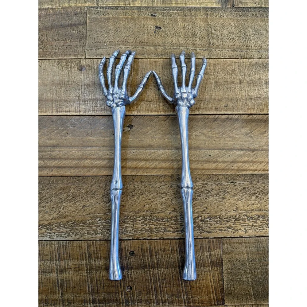 Pottery Barn Skeleton Hands Serving Set Halloween - Metal Salad Servers